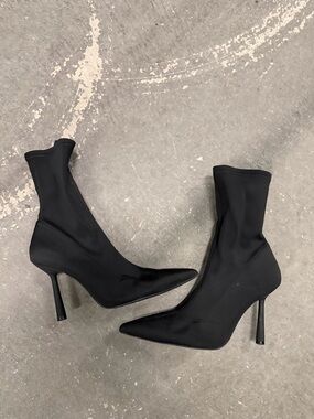 Zara Black Stretch Sock Stiletto Booties - Pointed Toe
